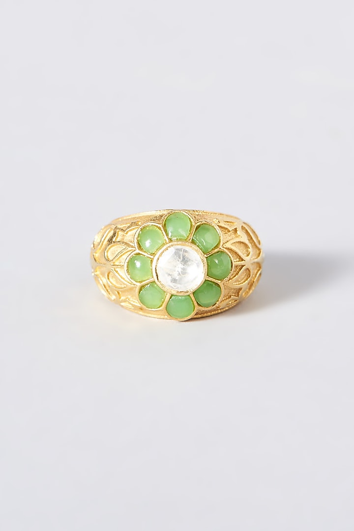 Gold Plated Kundan Polki Ring In Sterling Silver by OSVAG INDIA at Pernia's Pop Up Shop