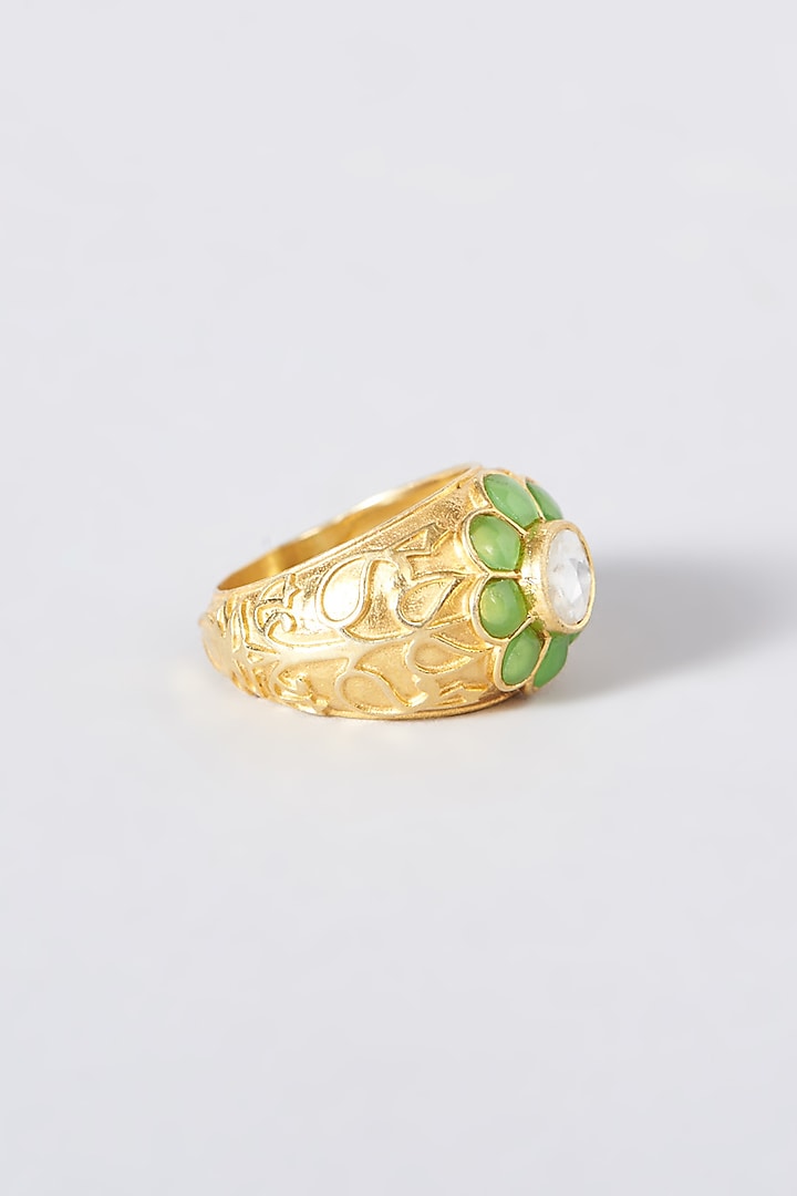 Gold Plated Kundan Polki Ring In Sterling Silver by OSVAG INDIA at Pernia's Pop Up Shop