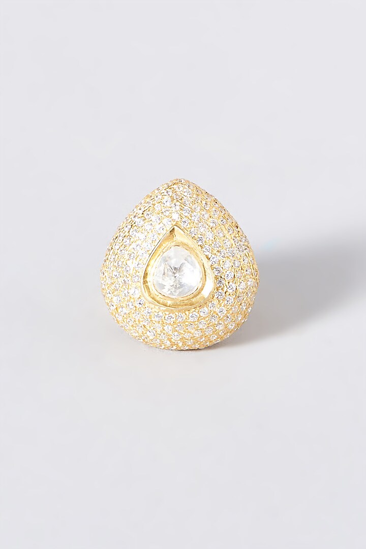 Gold Plated Ring With Kundan Polki In Sterling Silver by OSVAG INDIA