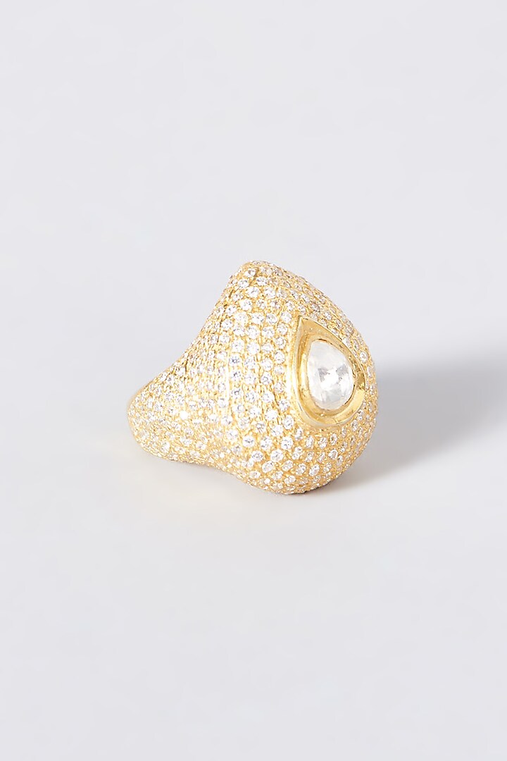 Gold Plated Ring With Kundan Polki In Sterling Silver by OSVAG INDIA at Pernia's Pop Up Shop