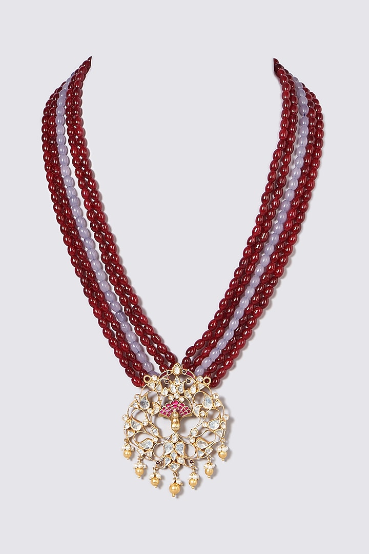 Gold Plated Kundan Polki Long Necklace In Sterling Silver by OSVAG INDIA at Pernia's Pop Up Shop
