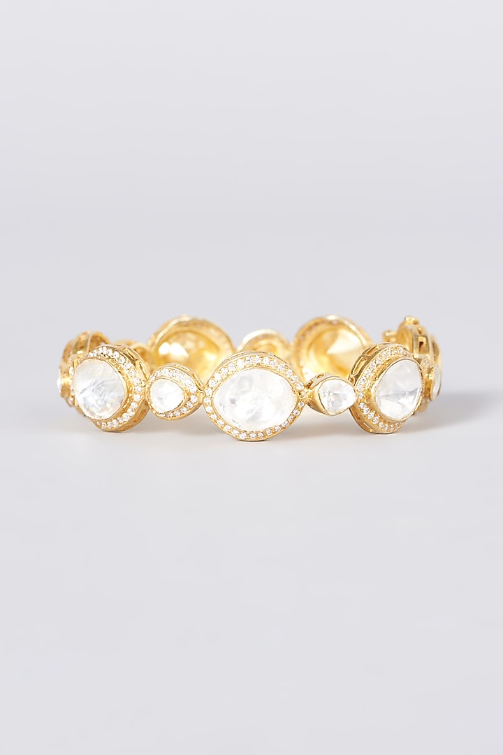 Gold Plated Kundan Polki Adjustable Bangle In Sterling Silver by OSVAG INDIA at Pernia's Pop Up Shop