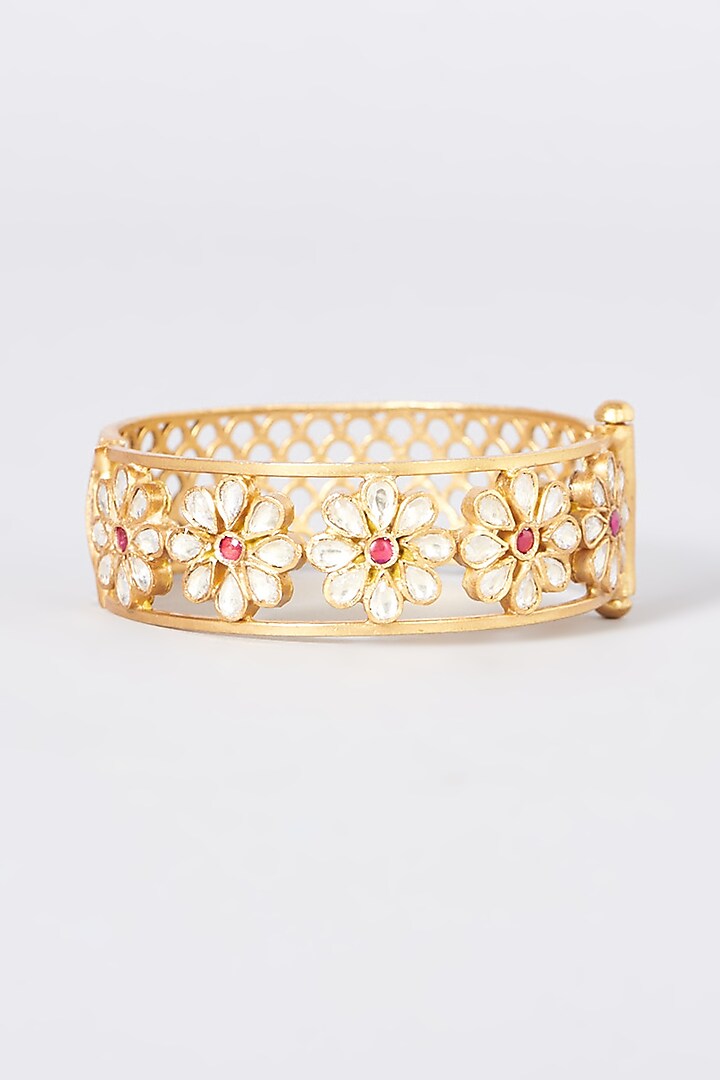 Gold Plated Bangle With Kundan Polki In Sterling Silver by OSVAG INDIA at Pernia's Pop Up Shop