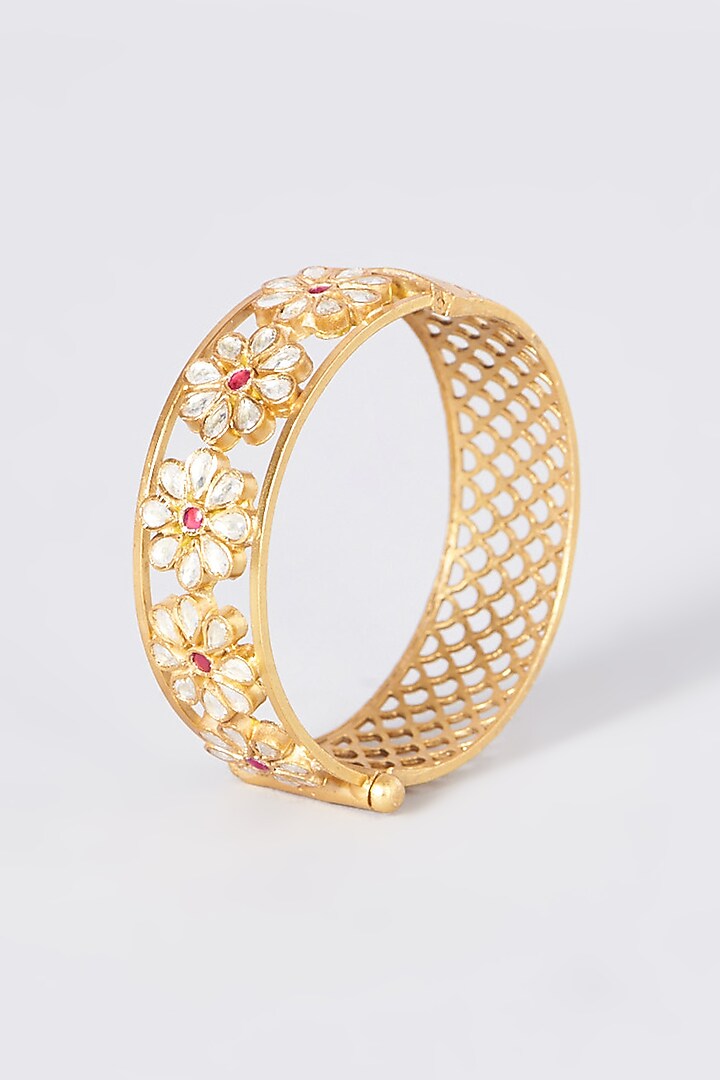 Gold Plated Bangle With Kundan Polki In Sterling Silver by OSVAG INDIA at Pernia's Pop Up Shop
