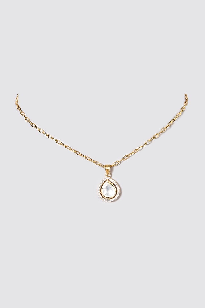 Gold Plated Kundan Polki Pendant Necklace In Sterling Silver by OSVAG INDIA at Pernia's Pop Up Shop