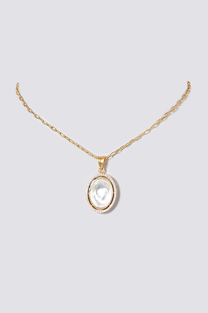 Gold Plated Pendant Necklace With Kundan Polki In Sterling Silver by OSVAG INDIA at Pernia's Pop Up Shop