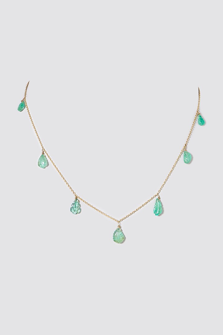 Gold Plated Green Stone Necklace In Sterling Silver by OSVAG INDIA at Pernia's Pop Up Shop