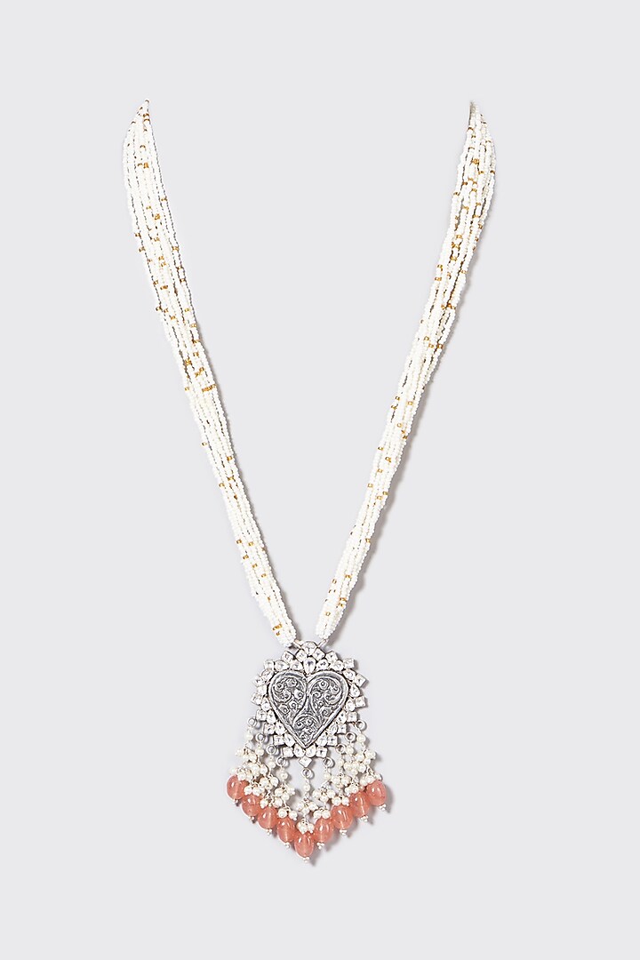 Gold Plated Kundan Polki Long Necklace In Sterling Silver by OSVAG INDIA at Pernia's Pop Up Shop