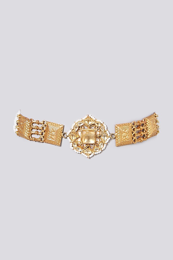 Gold Plated Choker Necklace With Kundan Polki In Sterling Silver by OSVAG INDIA at Pernia's Pop Up Shop