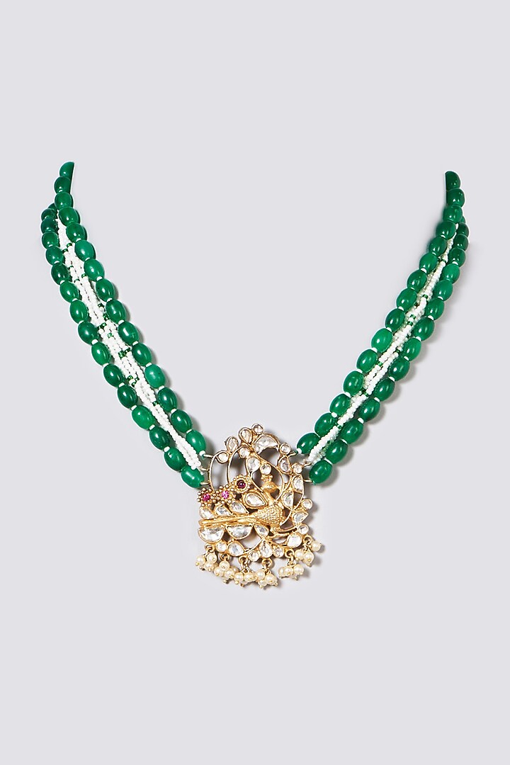 Gold Plated Kundan Polki Necklace In Sterling Silver by OSVAG INDIA at Pernia's Pop Up Shop
