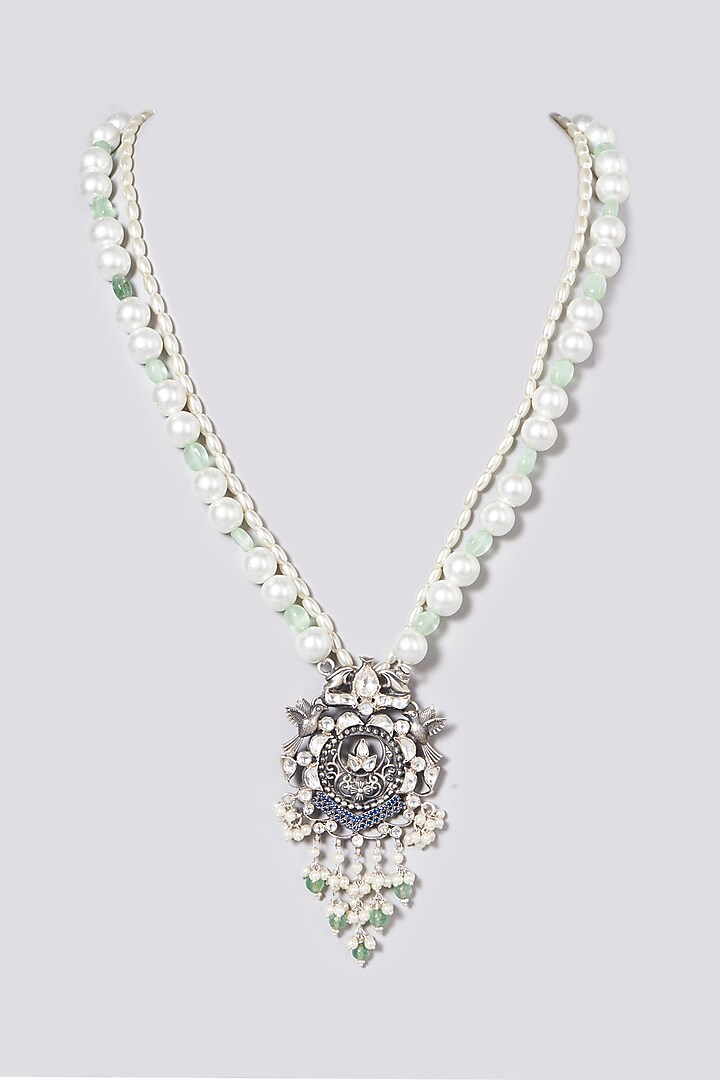 Gold Plated Kundan Polki Long Necklace In Sterling Silver by OSVAG INDIA at Pernia's Pop Up Shop