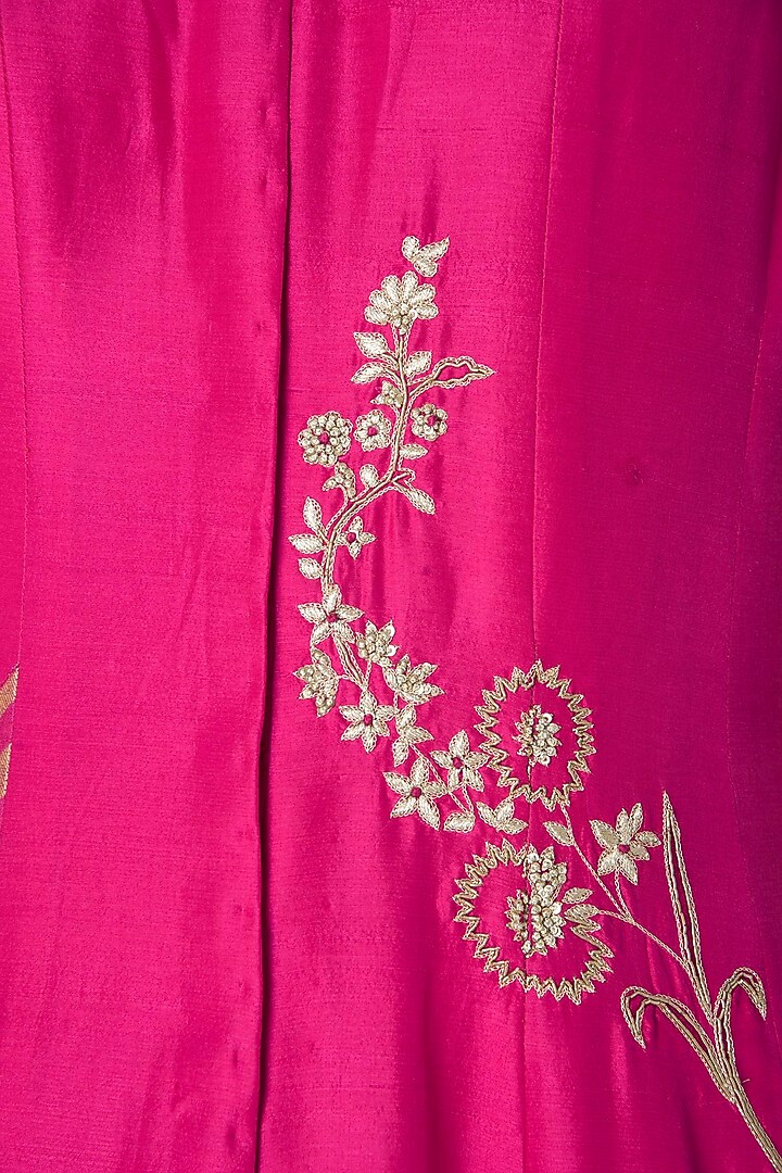 Fuschia pink embroidered anarkali jacket with lehenga skirt available only at Pernia's Pop Up Shop.