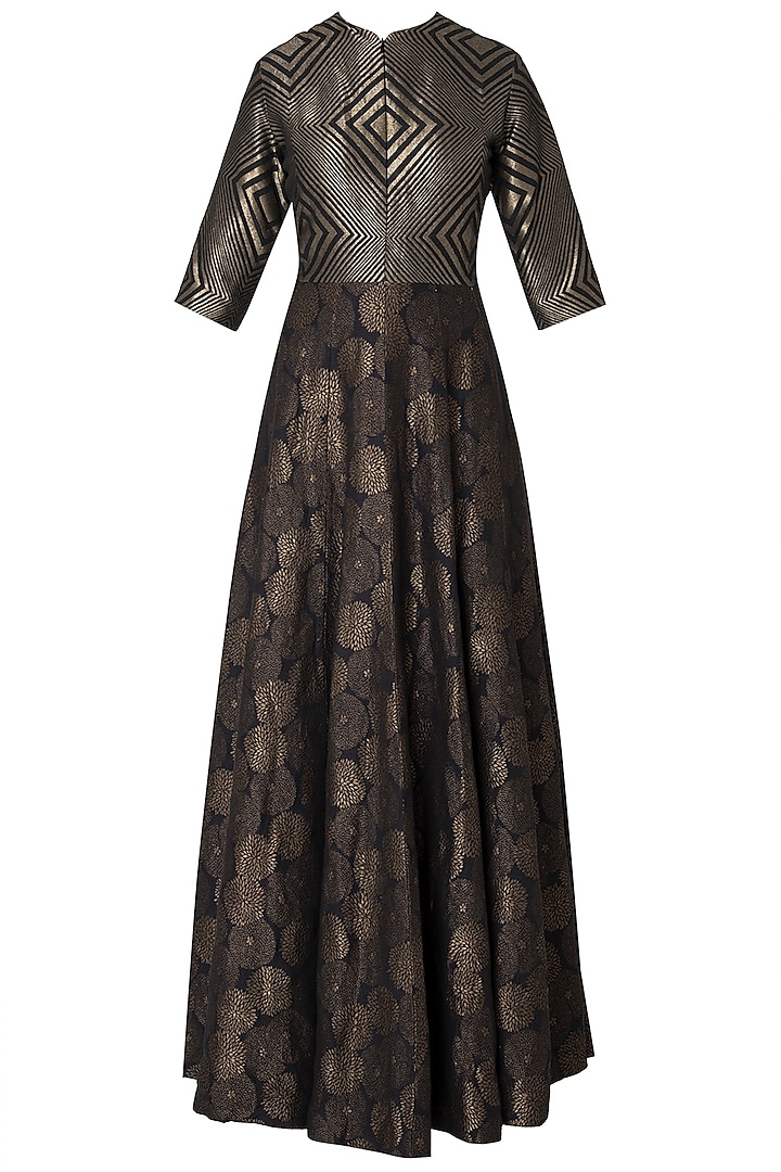Black Handloom Woven Anarkali Gown by OSAA By Adarsh
