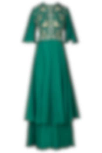 Emerald Green Embroidered Layered Anarkali Gown by OSAA By Adarsh