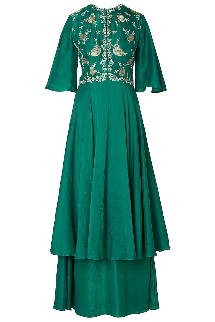 Emerald Green Embroidered Layered Anarkali Gown by OSAA By Adarsh