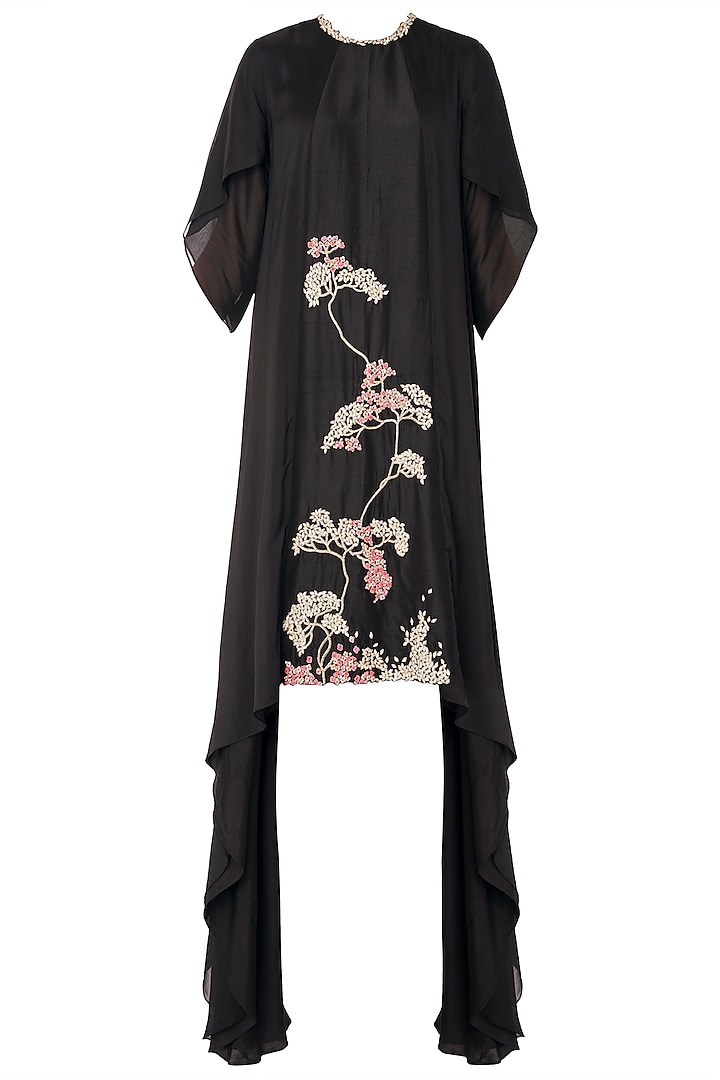 Black Asymmetrical Zardozi Embroidered Dress by OSAA By Adarsh