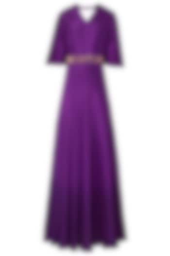 Purple Ombre Gown with Embroidered Woven Belt by OSAA By Adarsh
