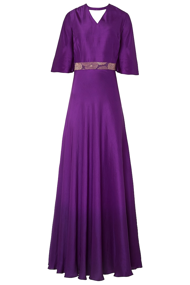 Purple Ombre Gown with Embroidered Woven Belt by OSAA By Adarsh