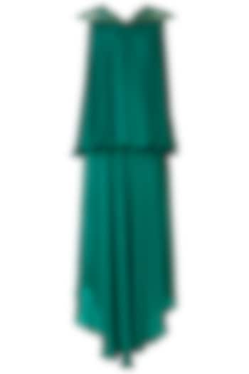 Emerald Green Pleated Embroidered Top with Drape Asymmetrical Skirt by OSAA By Adarsh