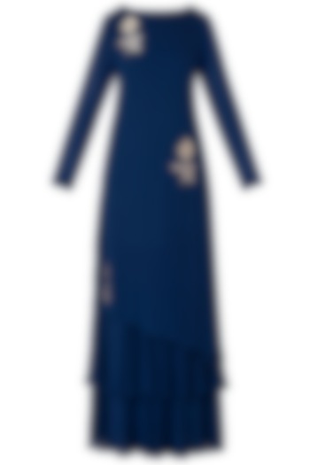 Midnight Blue Embroidered Layered Anarkali Gown by OSAA By Adarsh
