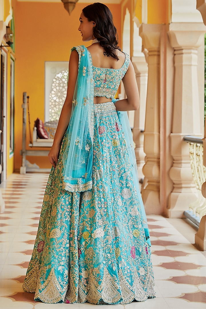 Firozi Embroidered Bridal Lehenga Set by Osaa By Adarsh at Pernia's Pop Up Shop