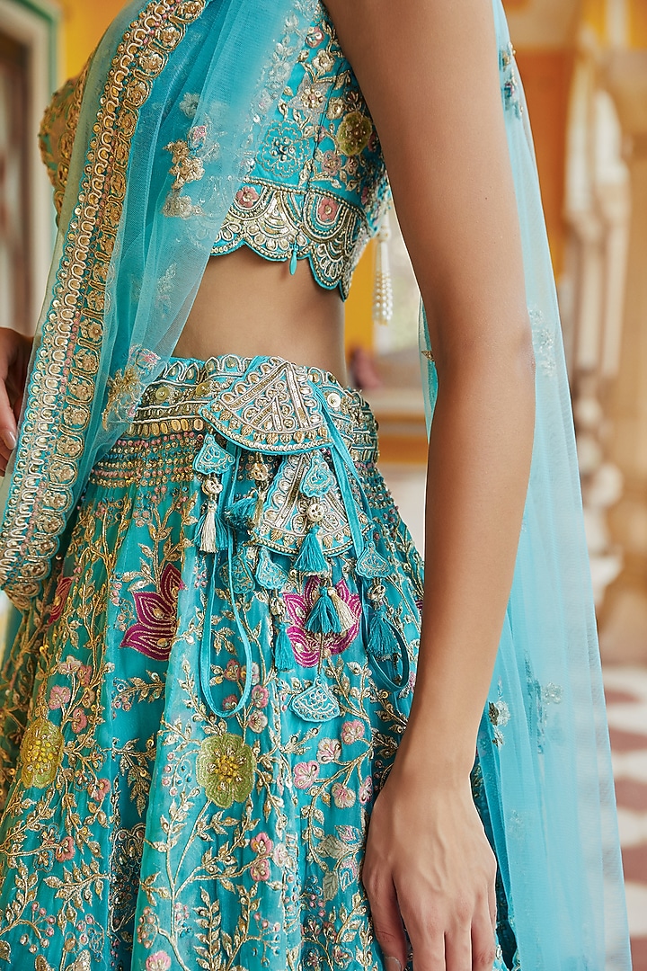 Firozi Embroidered Bridal Lehenga Set by Osaa By Adarsh at Pernia's Pop Up Shop