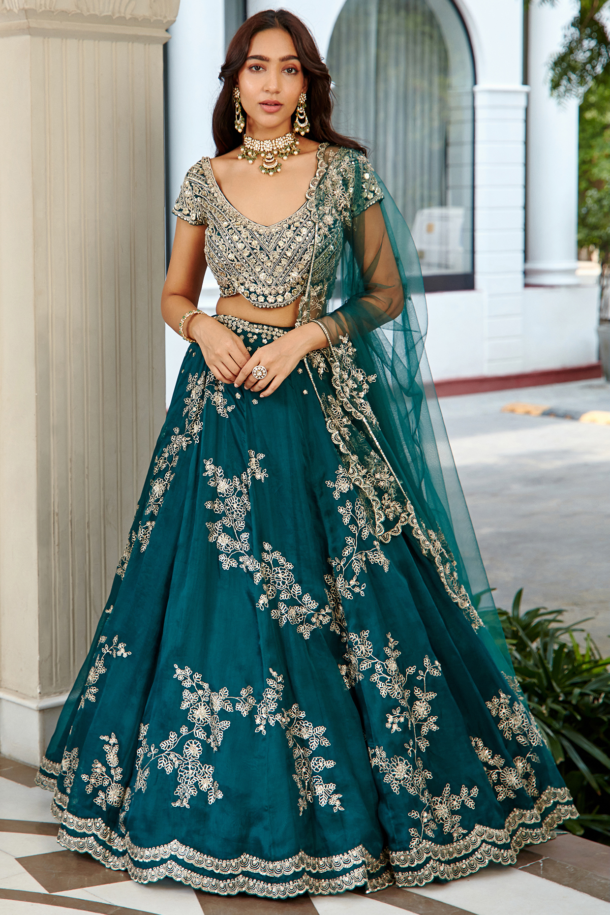 Dark Green Organza Embroidered  dulhan bday 22 may Lehenga Set by Osaa By Adarsh at Pernia's Pop Up Shop