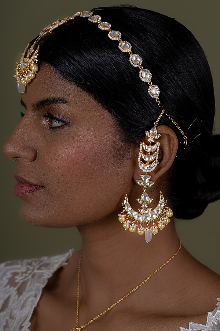 Gold Plated Kundan Polki Matha Patti In Sterling Silver by OSVAG INDIA at Pernia's Pop Up Shop
