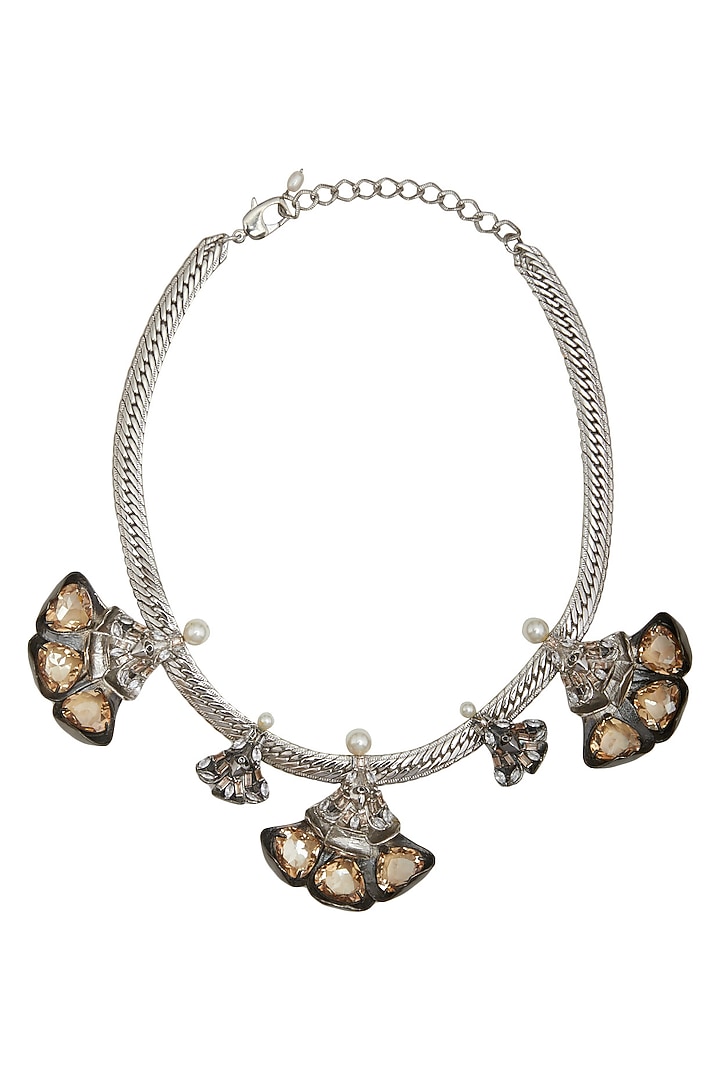 Gunmetal Finish Swarovski Crystals Necklace by Outhouse at Pernia's Pop Up Shop