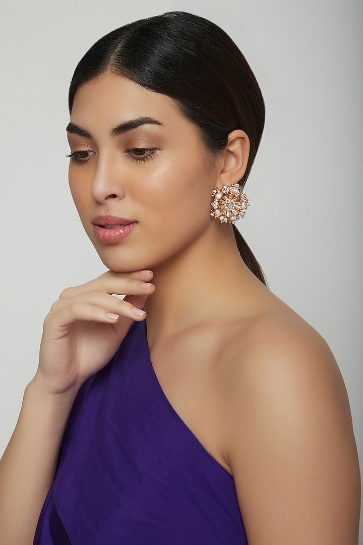 Rose Gold Finish Swarovski Crystal Stud Earrings by Outhouse at Pernia's Pop Up Shop