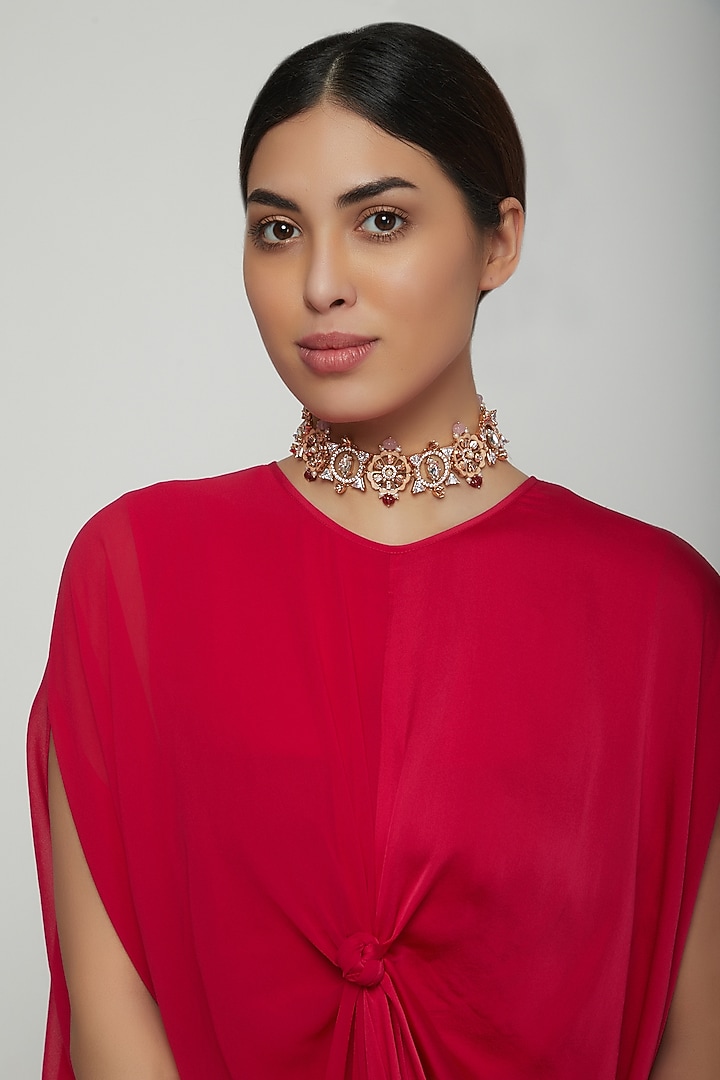 Rose Gold Finish Carved Stones Choker Necklace by Outhouse at Pernia's Pop Up Shop