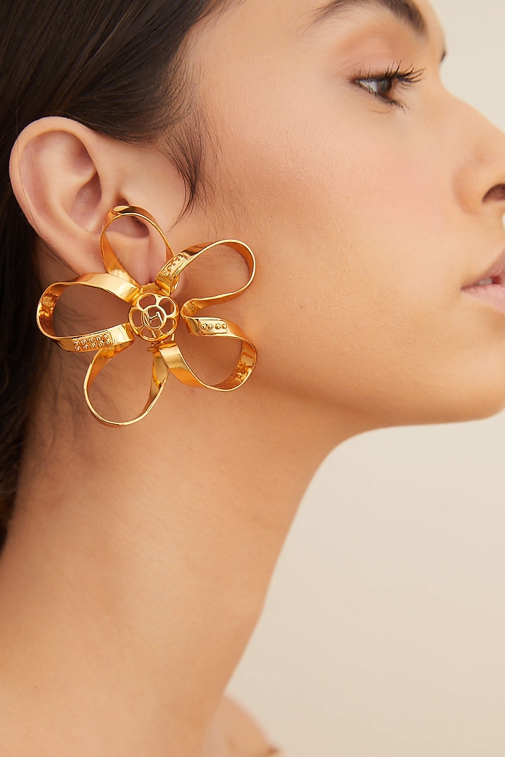Gold Plated Lace Stud Earrings by Outhouse at Pernia's Pop Up Shop