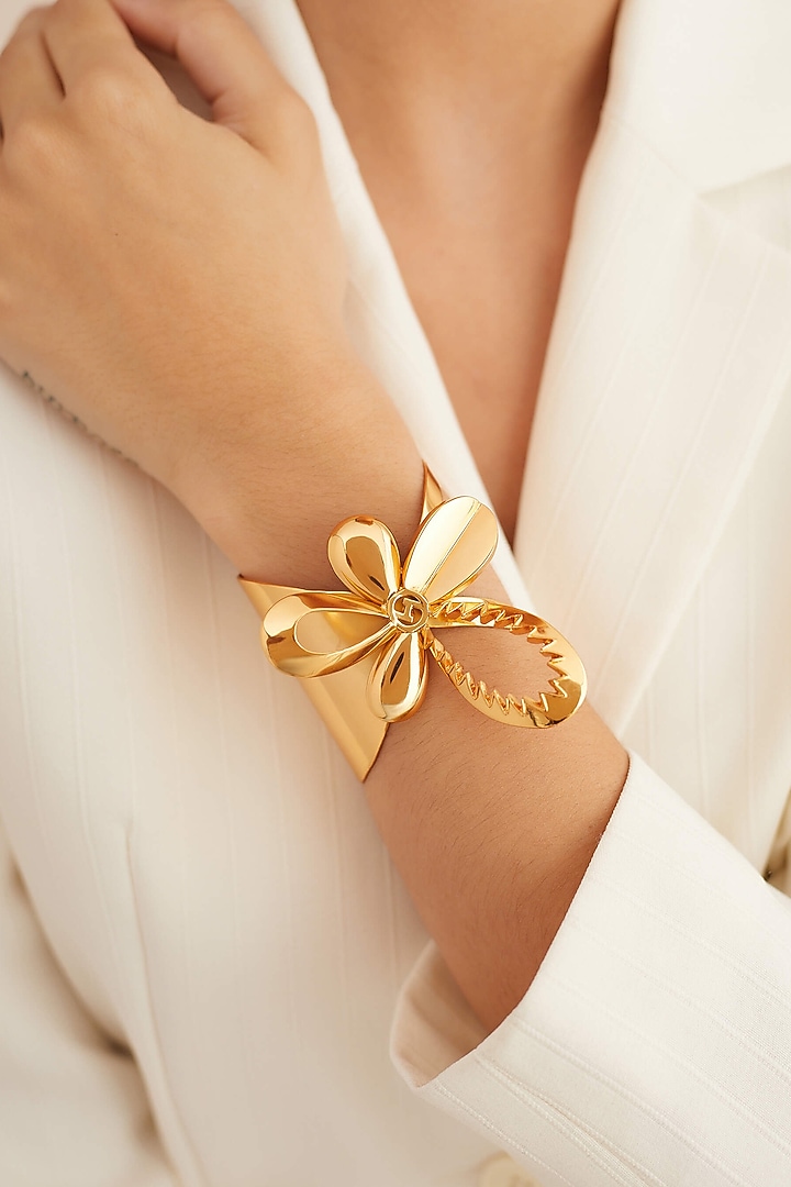 Gold Plated Tuberose Cuff by Outhouse at Pernia's Pop Up Shop