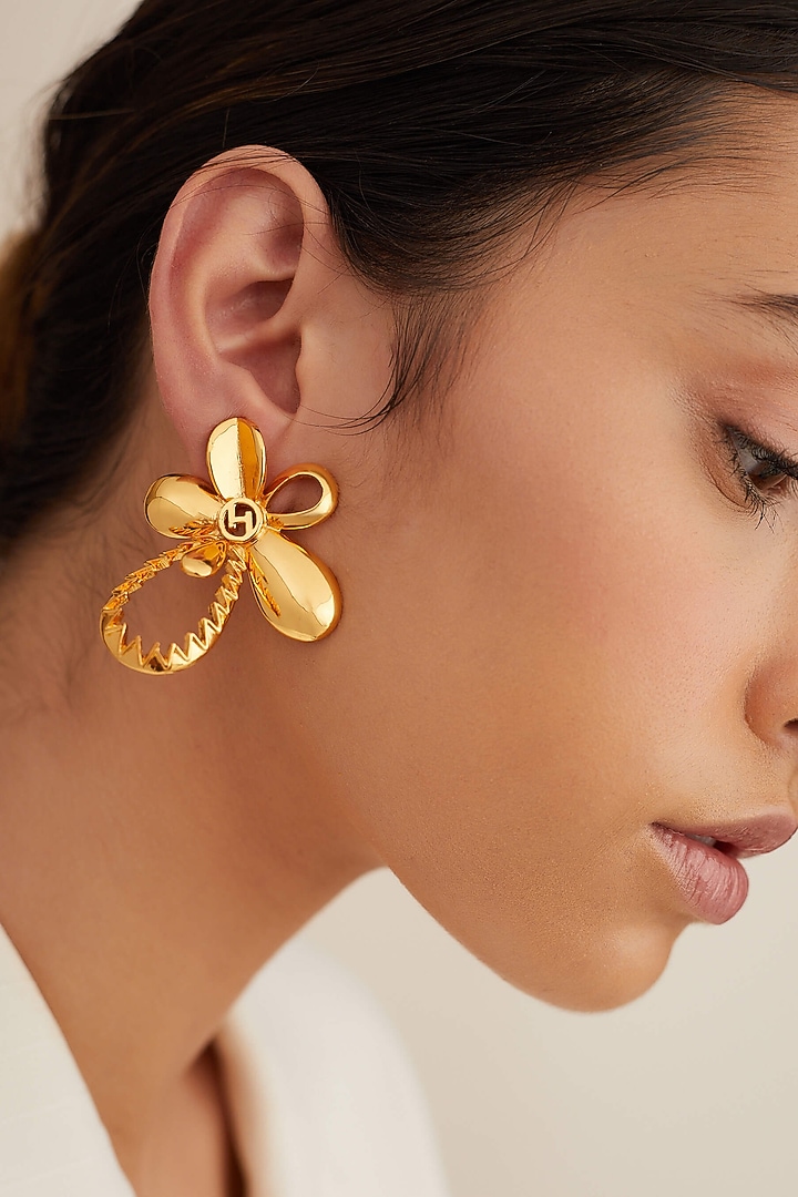 Gold Plated Tuberose Stud Earrings by Outhouse at Pernia's Pop Up Shop