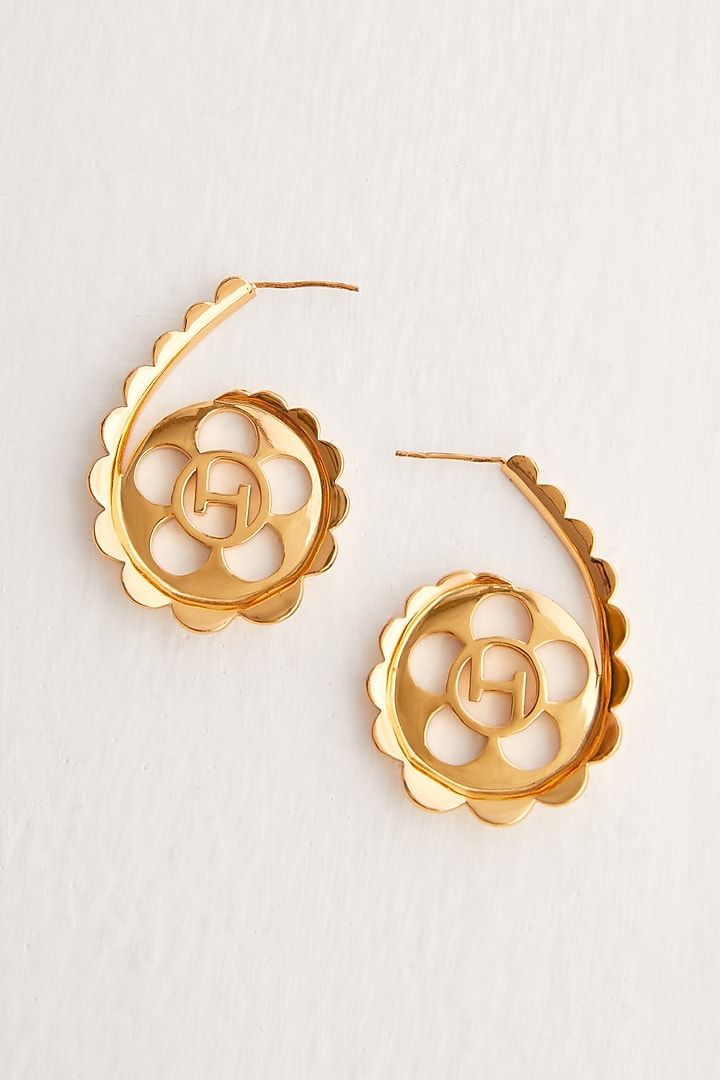 Gold Plated Scalloped Hoop Earrings by Outhouse at Pernia's Pop Up Shop