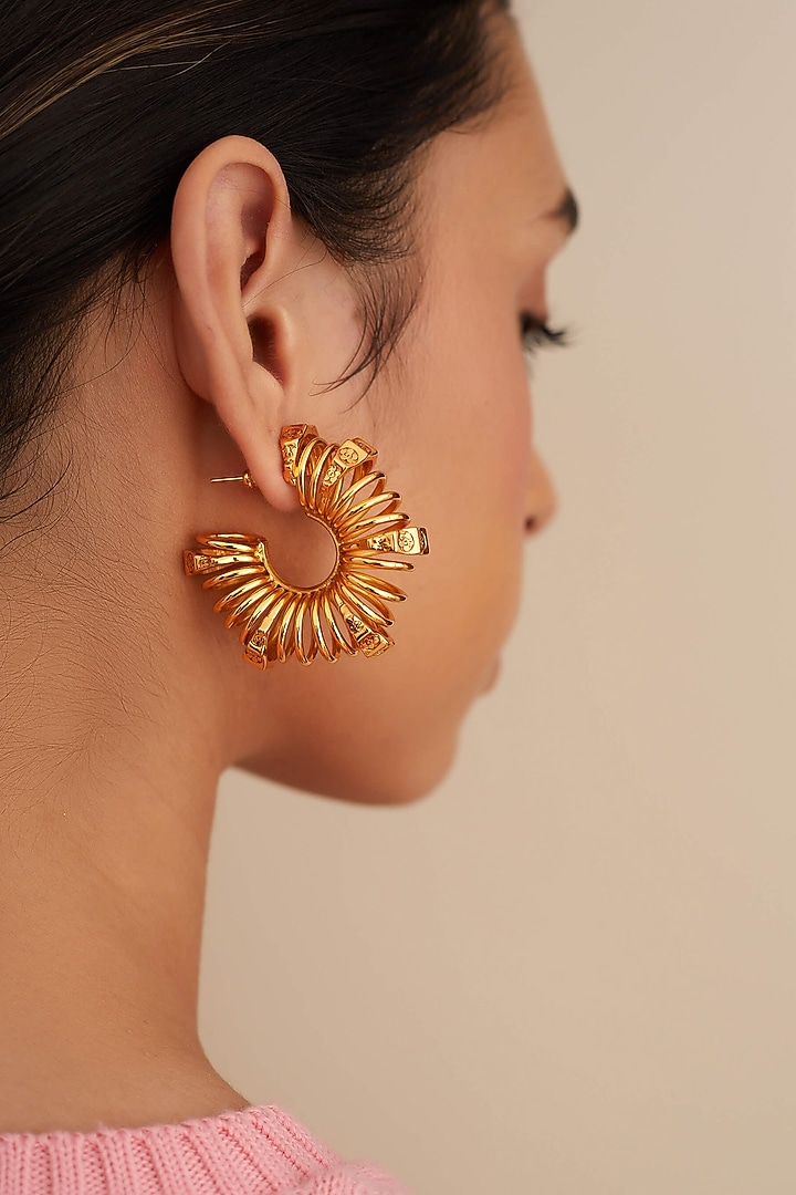 Gold Plated Spring Hoop Earrings by Outhouse at Pernia's Pop Up Shop