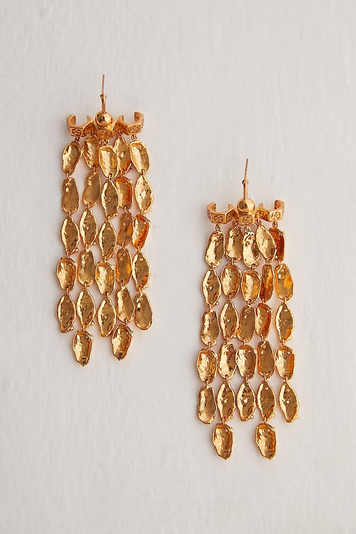 Gold Plated Dewdrop Statement Earrings by Outhouse
