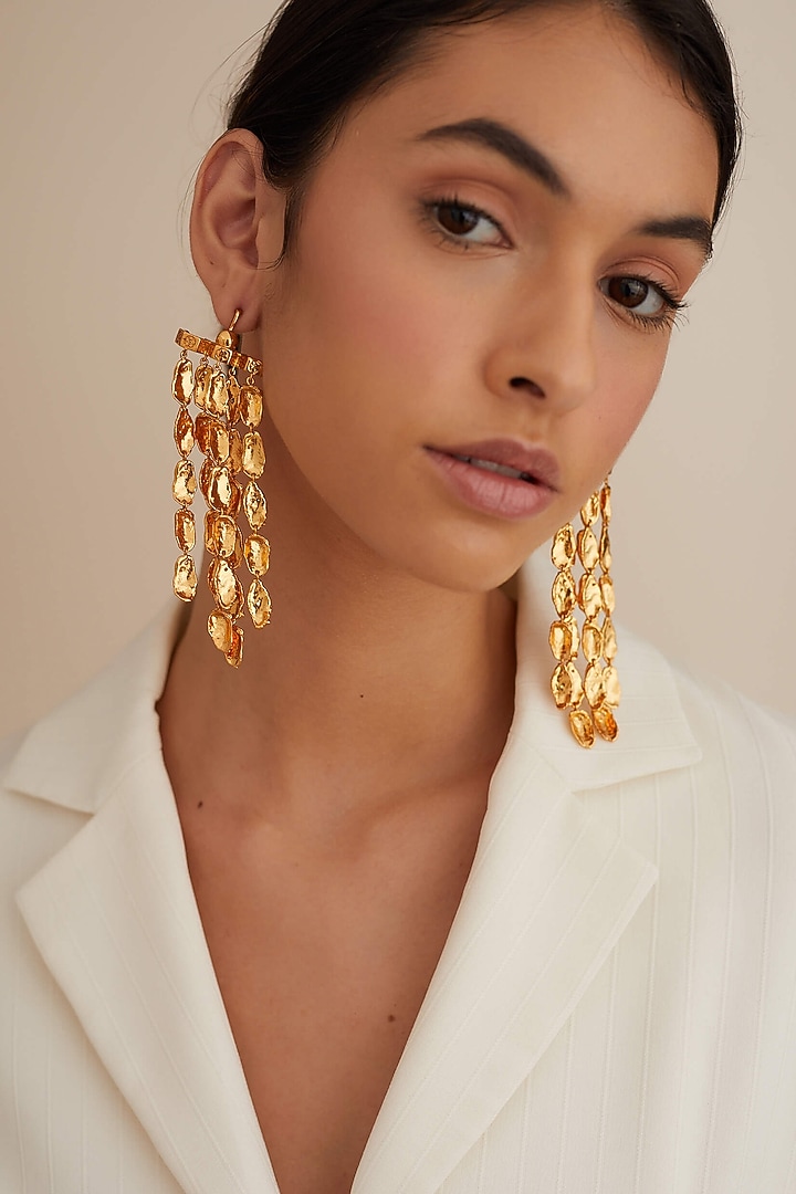 Gold Plated Dewdrop Statement Earrings by Outhouse at Pernia's Pop Up Shop