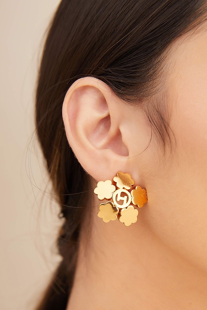 Gold Finish Clump Stud Earrings by Outhouse at Pernia's Pop Up Shop