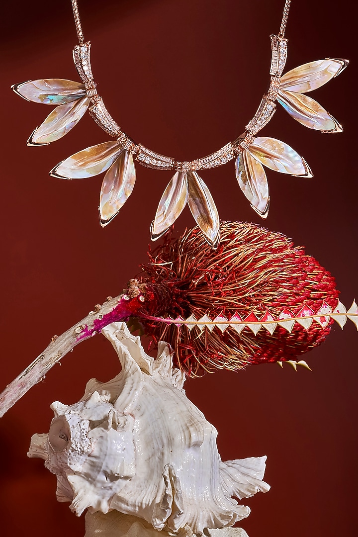 Rose Gold Plated Cubic Zircon Le Palm Serefina Necklace by Outhouse at Pernia's Pop Up Shop
