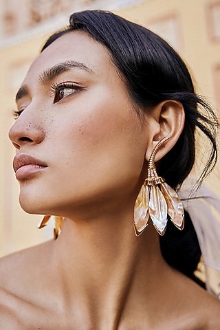 Rose Gold Plated Cubic Zircon Le Palm Serefina Drop Earrings by Outhouse