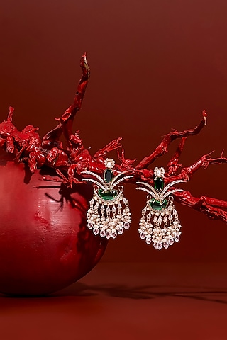 Rose Gold Plated Jade Green Crystal Le Palm Fish Earrings by Outhouse
