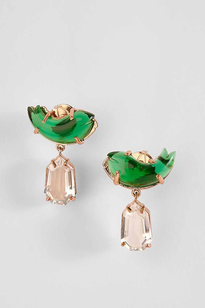 Rose Gold Plated Hexagon Clear Cut Crystal Le Cleo Drop Earrings by Outhouse at Pernia's Pop Up Shop