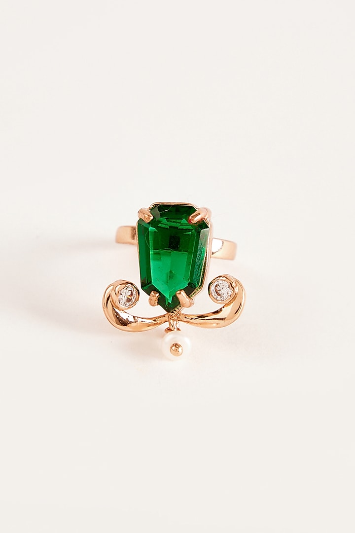 Rose Gold Plated Jade Green Gemstone Faena Midi Ring by Outhouse