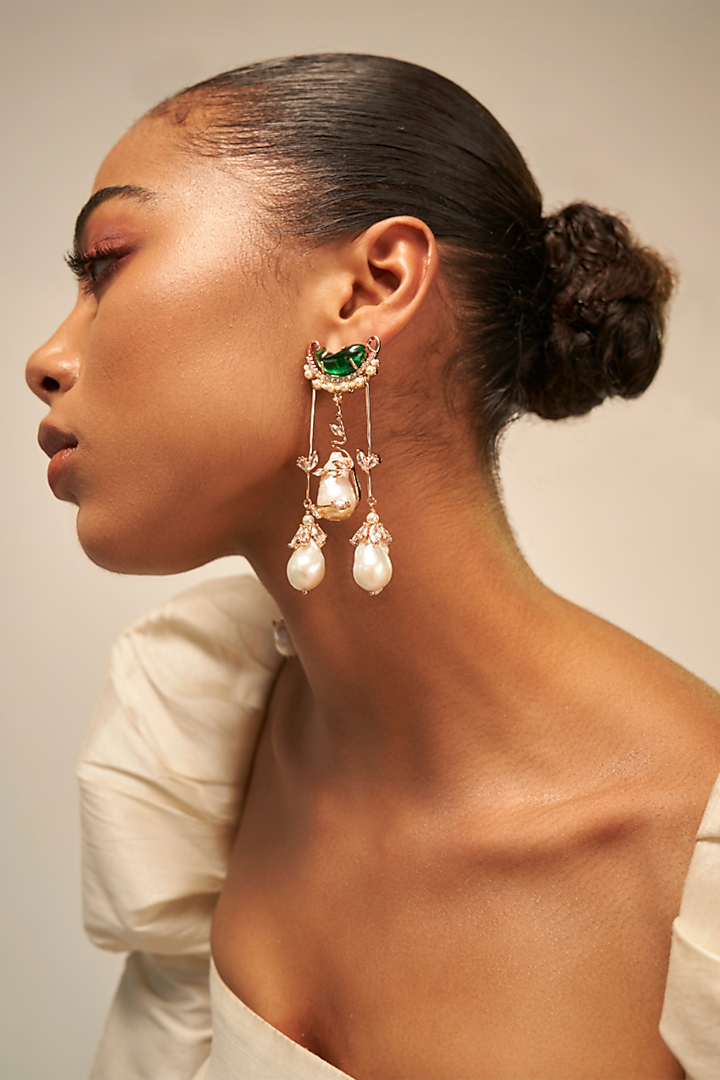 Rose Gold Plated Jade Green Crystal Le Cleo Dewdrop Earrings by Outhouse