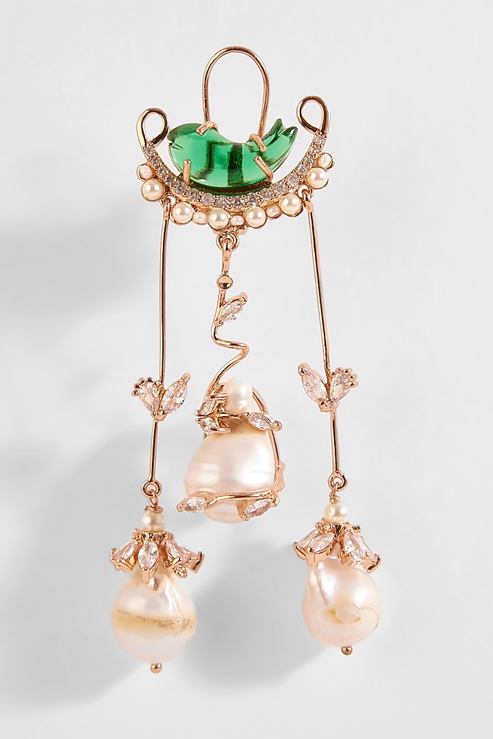 Rose Gold Plated Jade Green Crystal Le Cleo Dewdrop Earrings by Outhouse at Pernia's Pop Up Shop