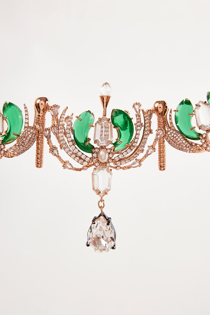 Rose Gold Plated Crystal & Cubic Zircon Le Palmier Choker Necklace by Outhouse at Pernia's Pop Up Shop
