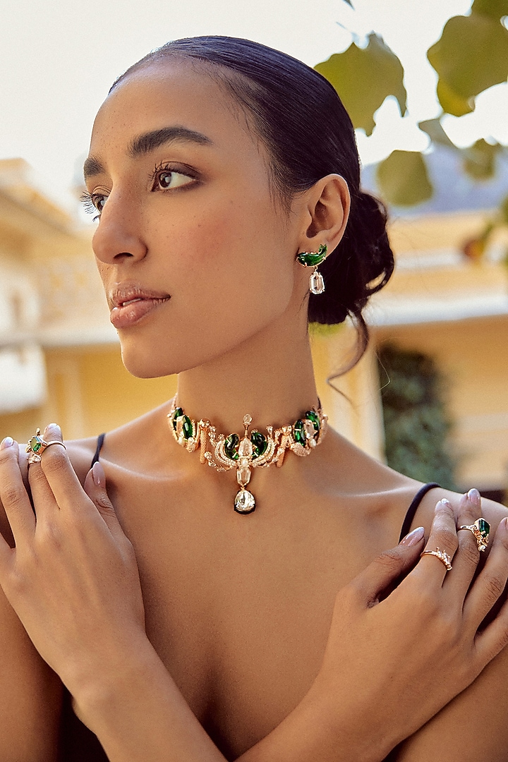 Rose Gold Plated Crystal & Cubic Zircon Le Palmier Choker Necklace by Outhouse at Pernia's Pop Up Shop