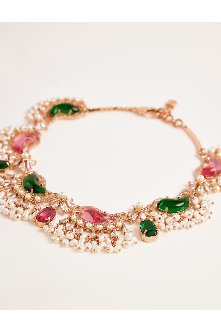 Rose Gold Plated Crystal & Cubic Zircon Le Nerina Necklace by Outhouse at Pernia's Pop Up Shop