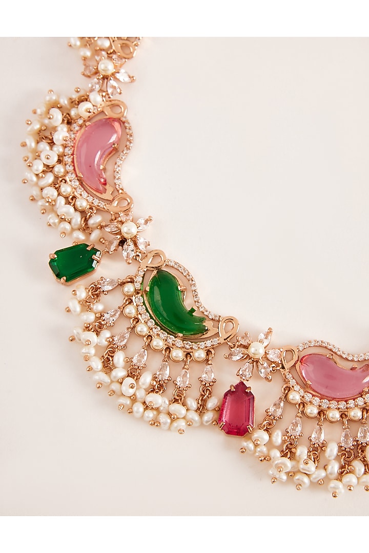 Rose Gold Plated Crystal & Cubic Zircon Le Nerina Necklace by Outhouse at Pernia's Pop Up Shop